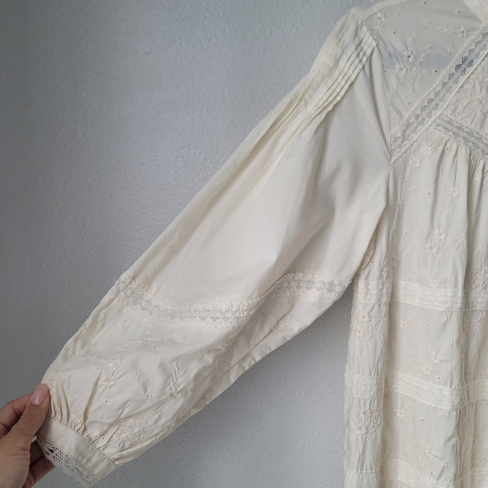 Unsubscribed 3008 Victorian Embroidered Boho Mini Dress Size XSmall In Ivory NWT - Picture 4 of 12